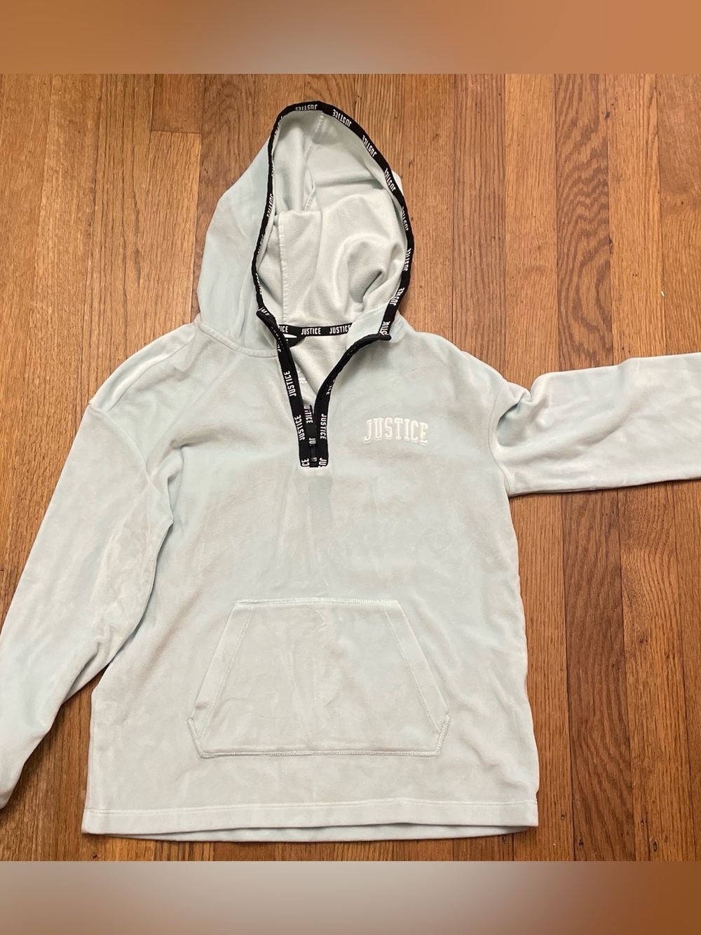 Justice Girls Light Green Hooded Velour Pullover size 10